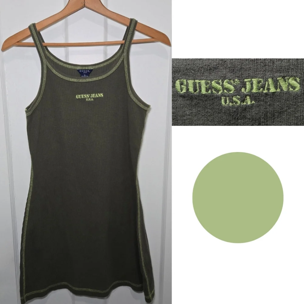 Guess Jeans USA Women's Y2K Vintage Ribbed Tank Dress Size‎ S Green Streetwear - Picture 2 of 13